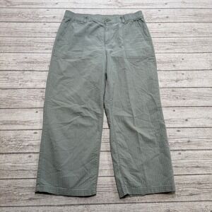 Eddie Bauer Pants Women's 12 Sage Green Striped Wide Leg Cropped Utility Summer